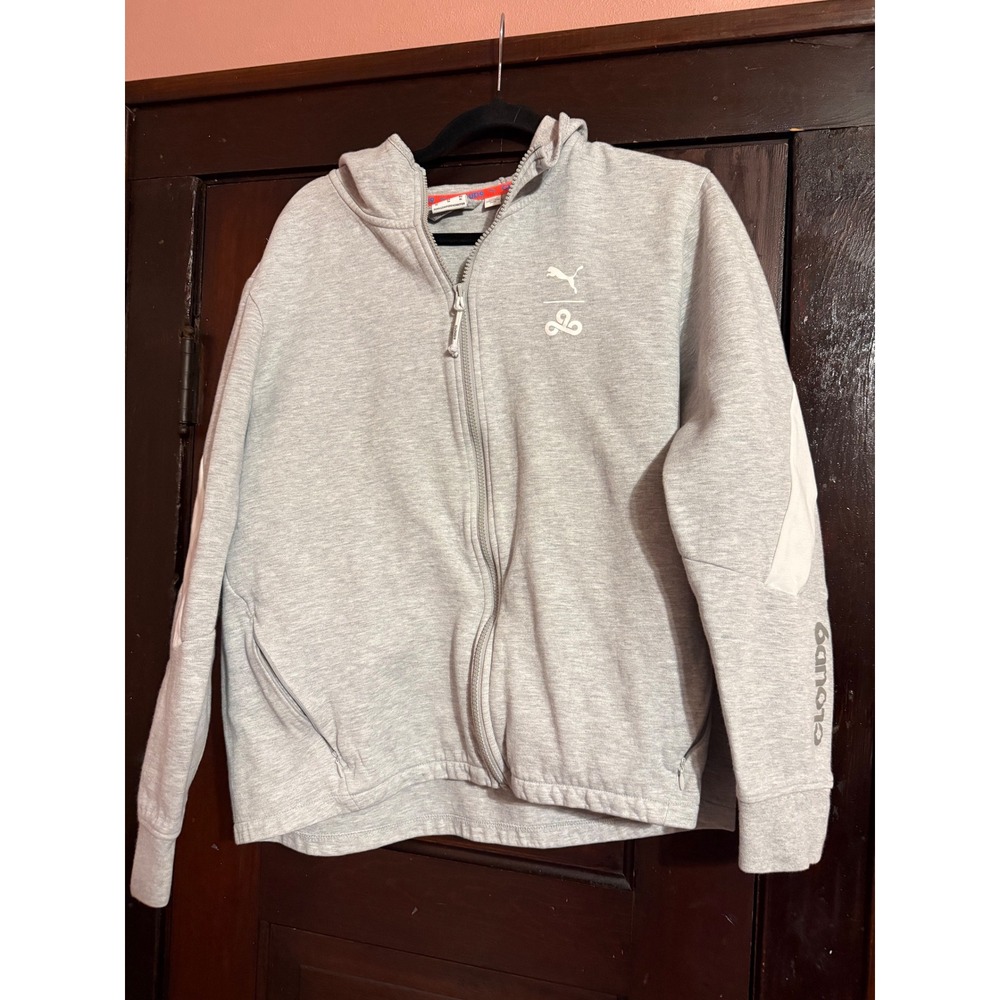 Puma x Cloud9 Mens XL Full Zip Hoodie Grey Esports Gaming Jacket Heathered